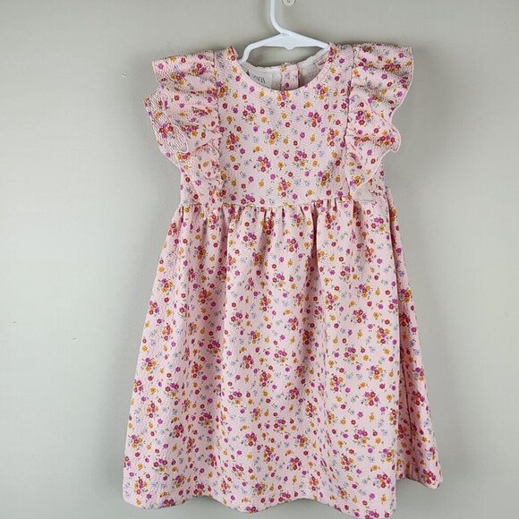 Zara Kids pink dress size 4-5 years Textured fabric flutter sleeves - Picture 1 of 10